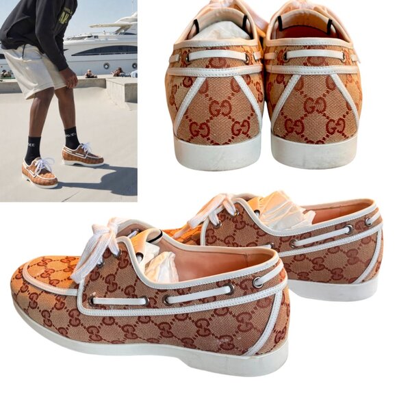 AUTHENTIC GUCCI LOGO CANVAS GG PRINT SLIP ON LOAFER BOAT SHOES SIZE 7.5-8 EUC main image 6